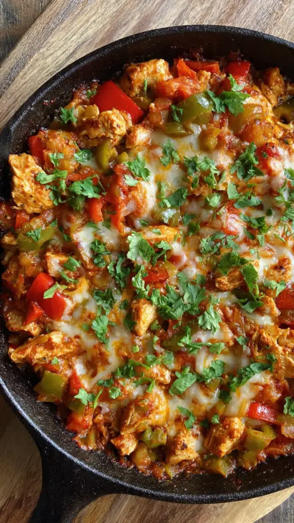 Cheesy Baja Chicken Bell Pepper Skillet