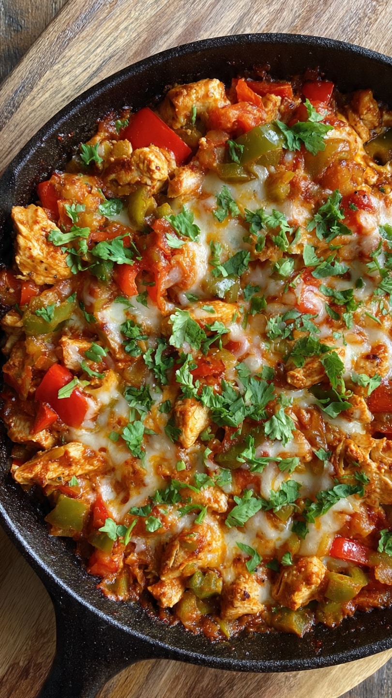 Cheesy Baja Chicken Bell Pepper Skillet