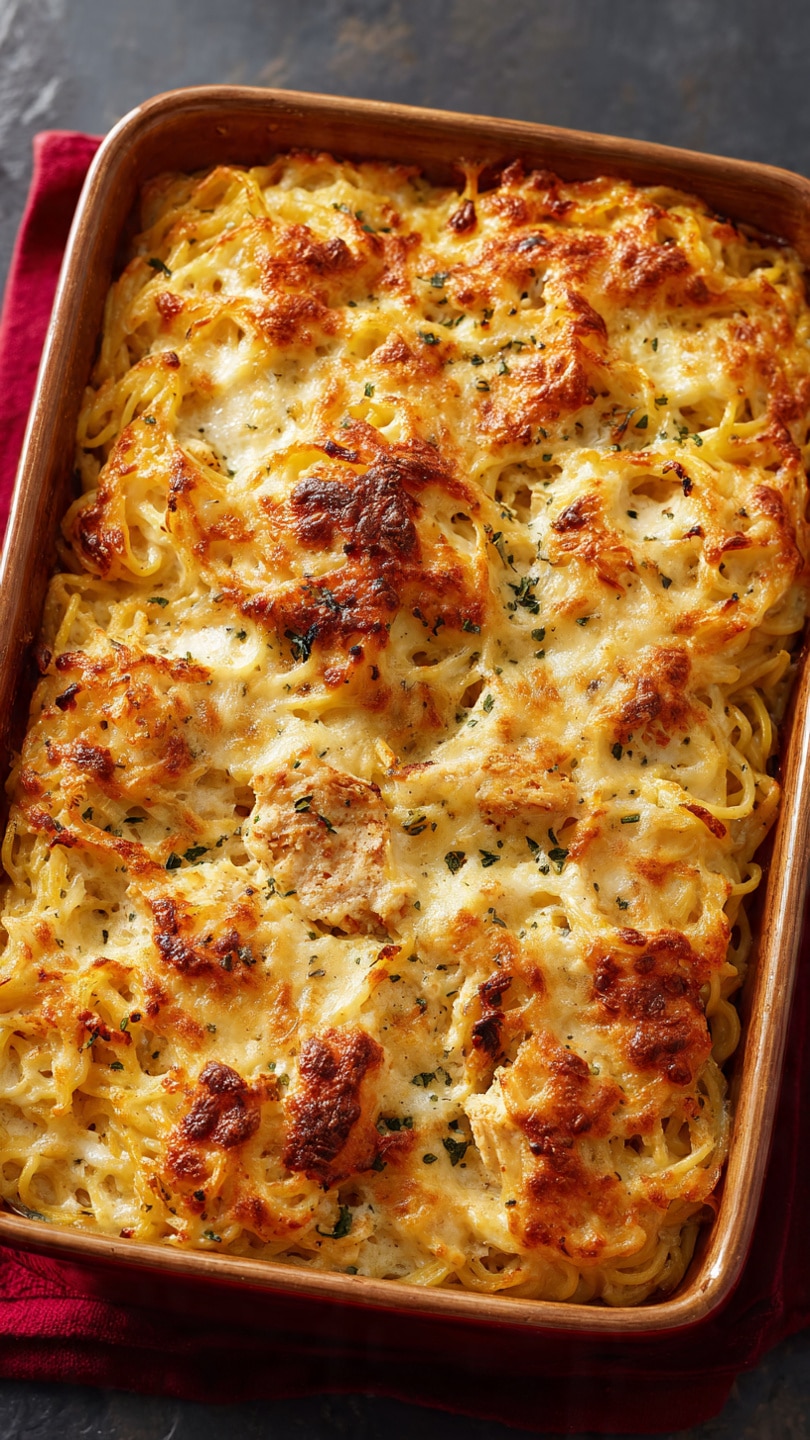 Cheesy Chicken Spaghetti Bake