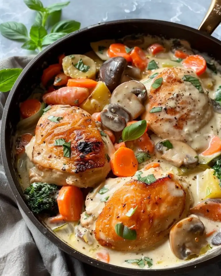 Creamy Mustard Chicken With Colorful Vegetable Mushroom Ragout
