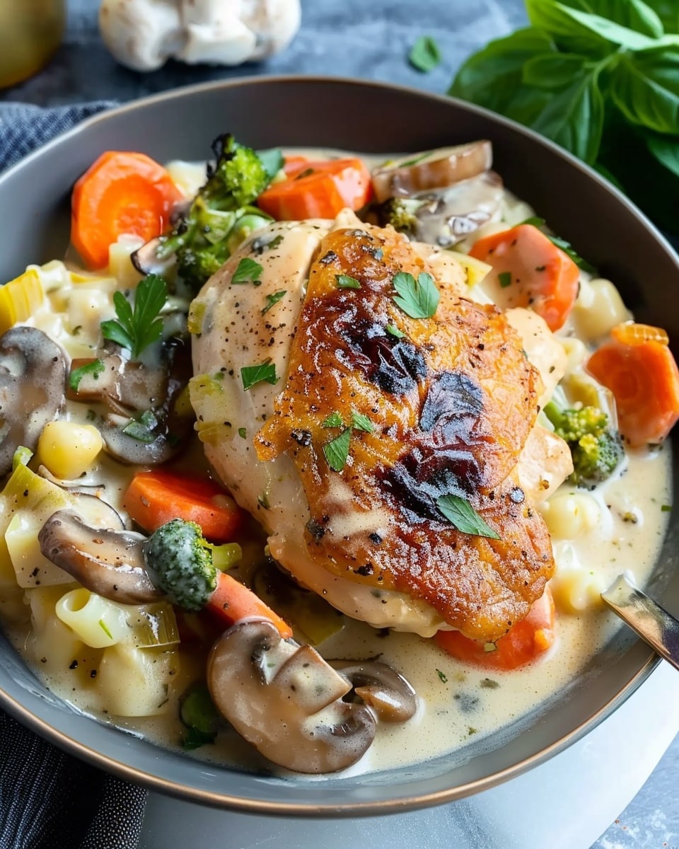 Creamy Mustard Chicken With Colorful Vegetable Mushroom Ragout