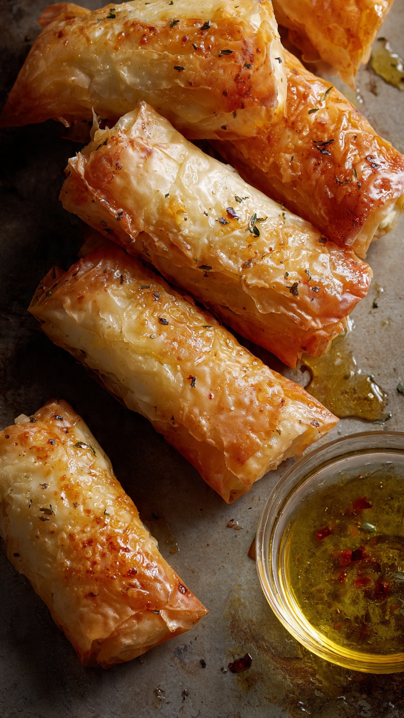 Crispy Baked Feta Rolls With Hot Chili Honey