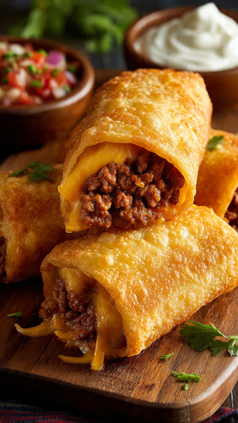 Crispy Beef Cheese Chimichangas