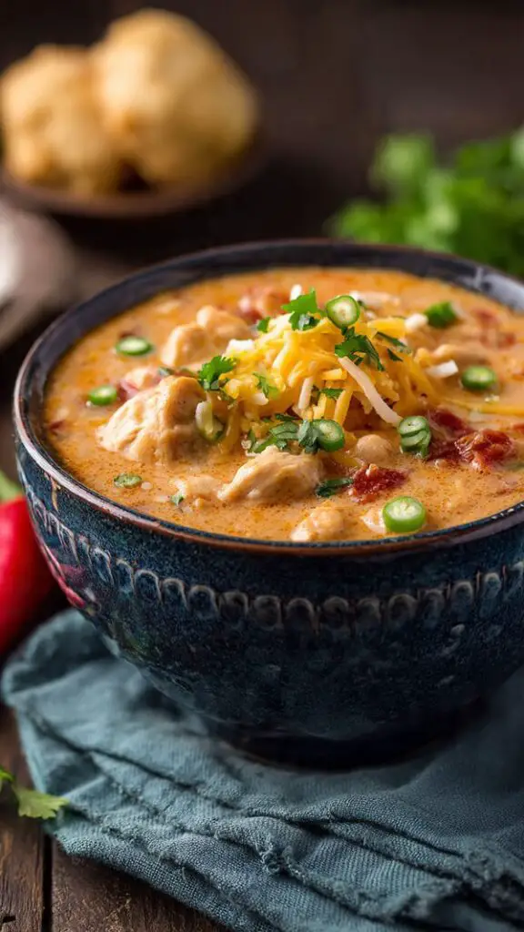 Crockpot Cream Cheese Chicken Chili