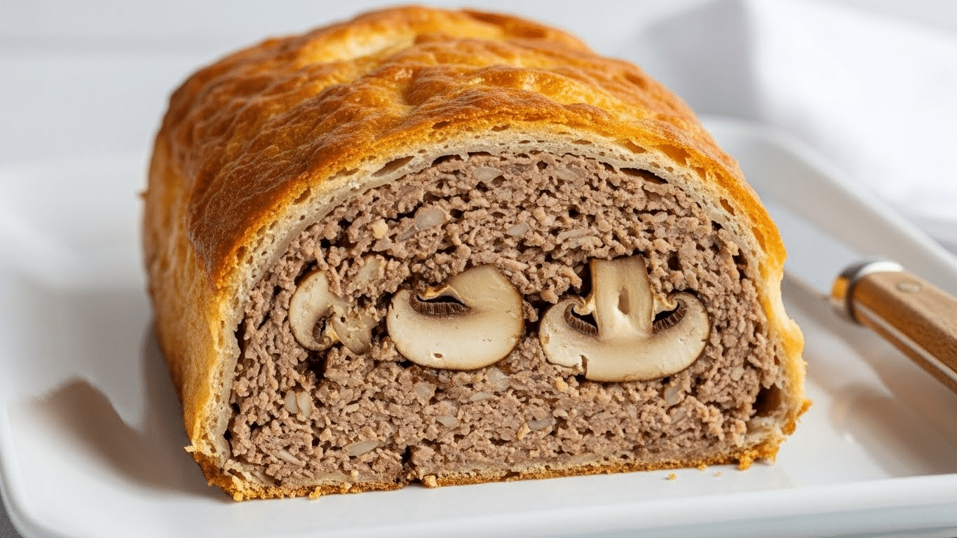 Swiss Mushroom Stuffed Meatloaf