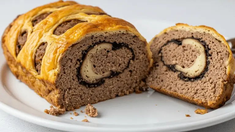 Swiss Mushroom Stuffed Meatloaf