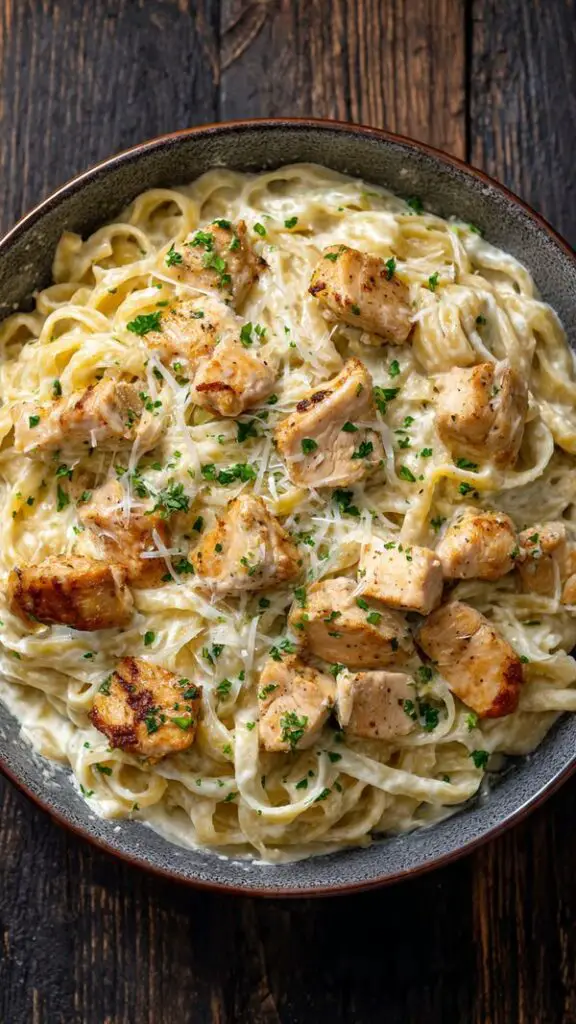 Garlic Butter Chicken With Creamy Ricotta Alfredo Pasta