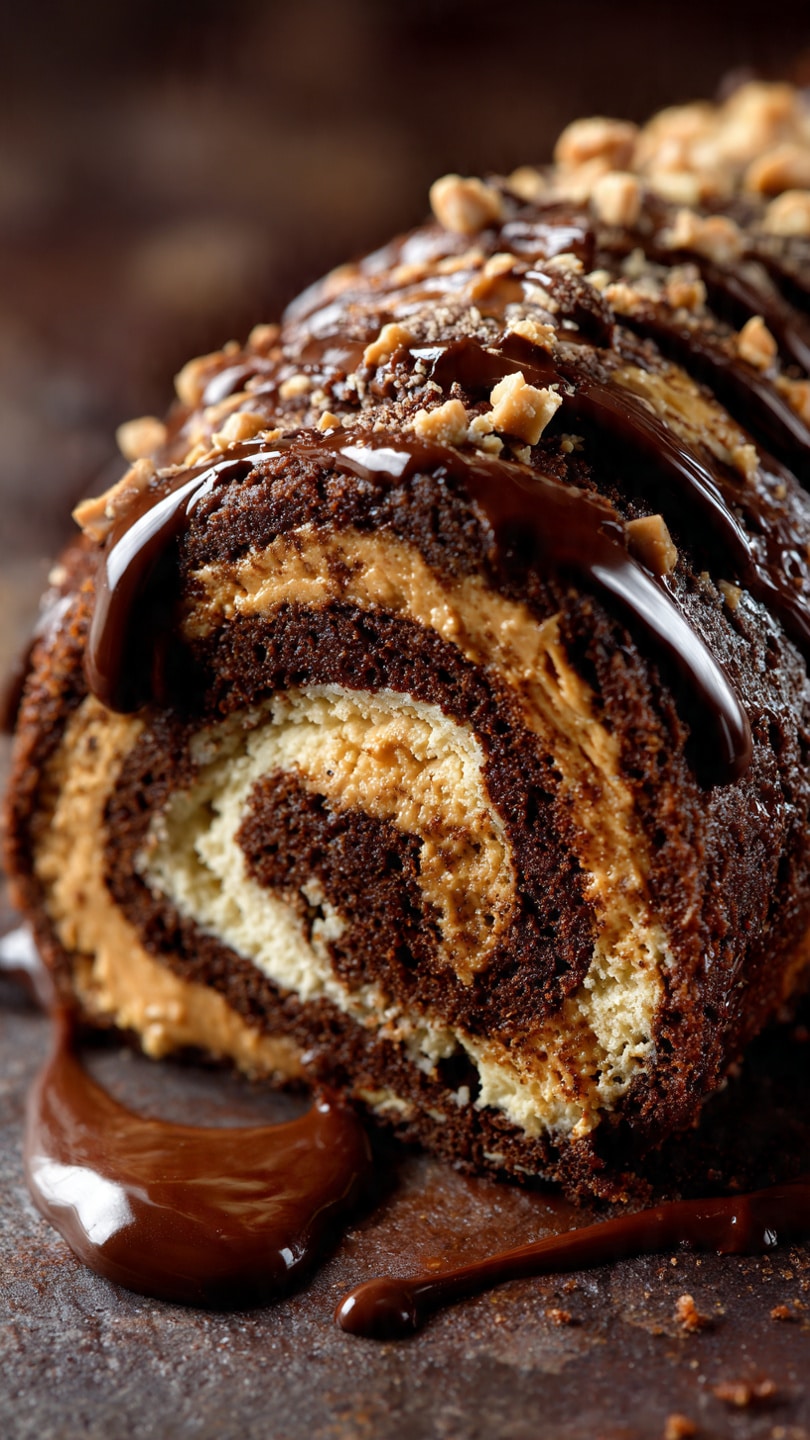 Peanut Butter Cup Chocolate Roll Cake