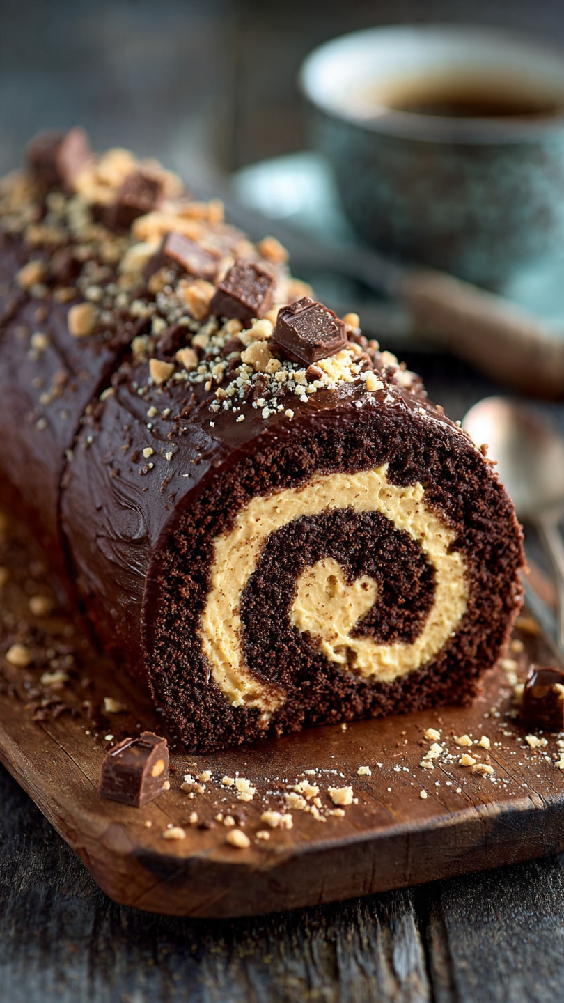 Peanut Butter Cup Chocolate Roll Cake