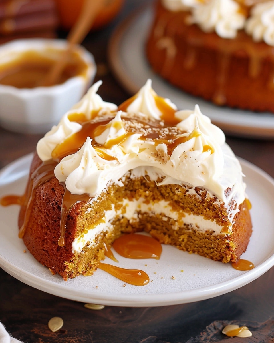 Pumpkin Cake With Whipped Cream Cheese And Maple Caramel