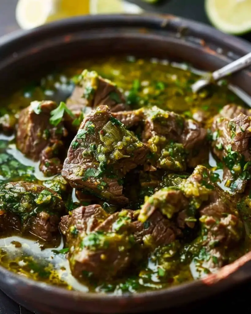 Carne De Res En Salsa De Chile Verde Y Ajo