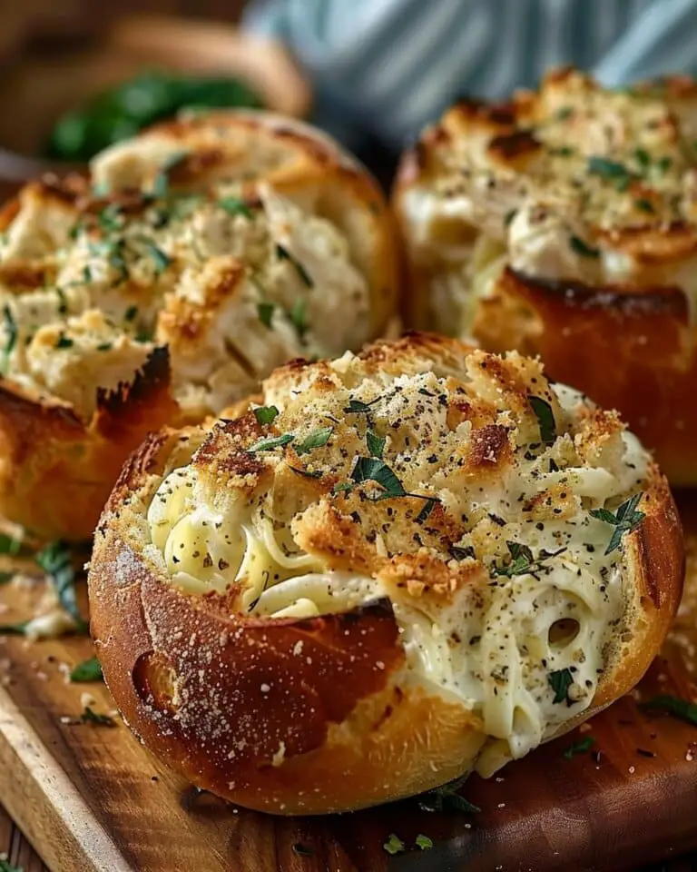 Chicken Alfredo Garlic Bread Bowls