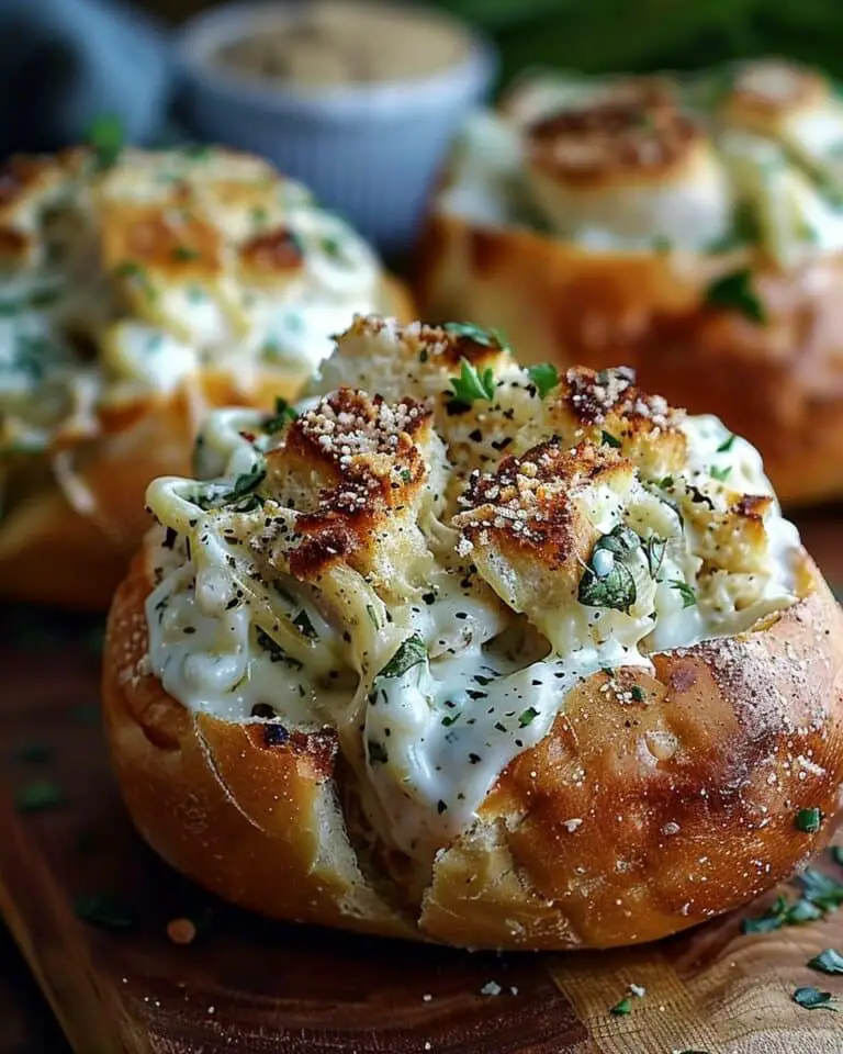 Chicken Alfredo Garlic Bread Bowls