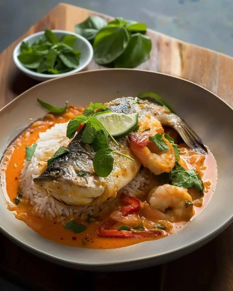 Seared Branzino & Shrimp Red Curry With Jasmine Rice