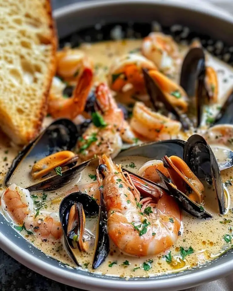 Shrimp And Mussels In Creamy Garlic Sauce