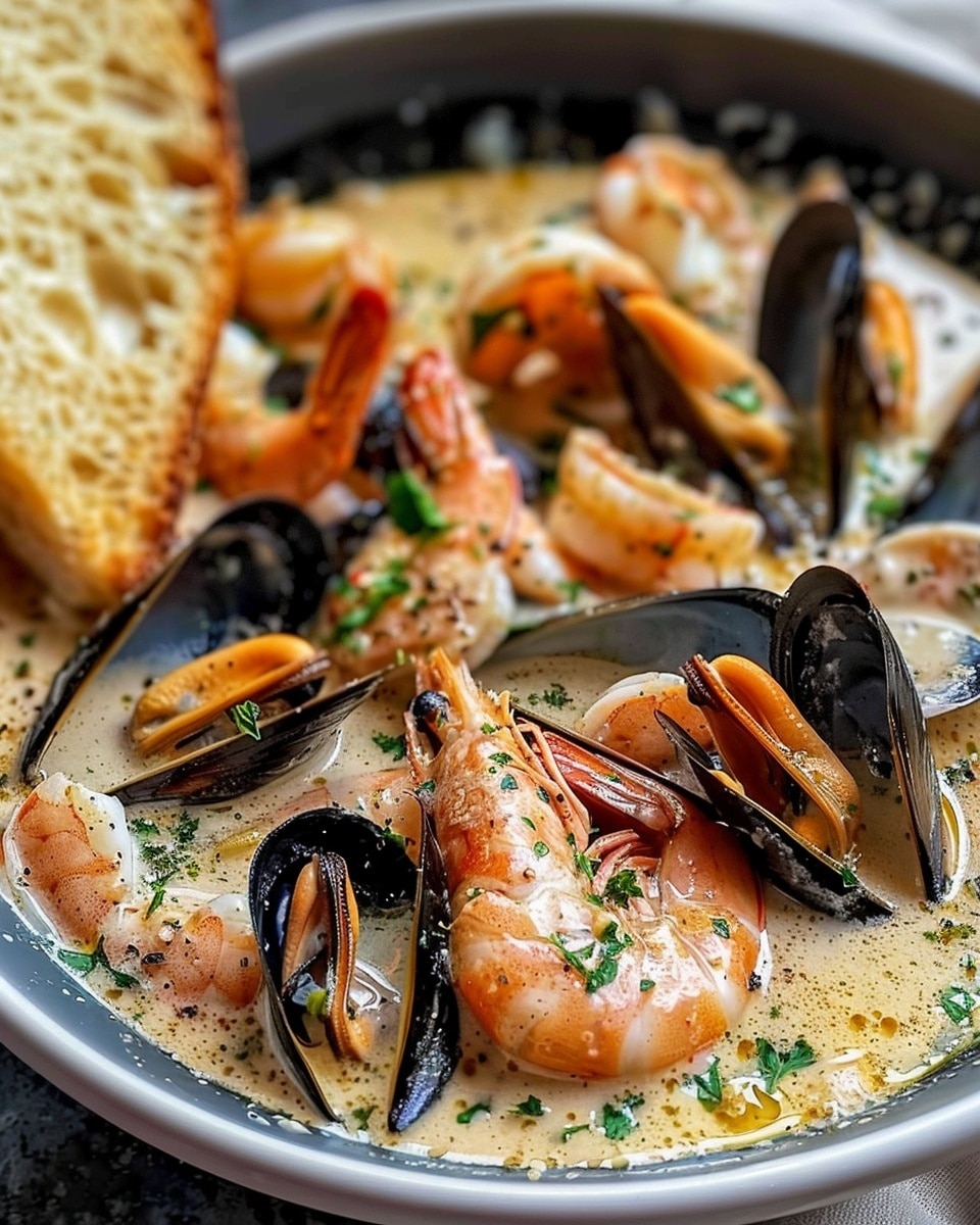 Shrimp And Mussels In Creamy Garlic Sauce