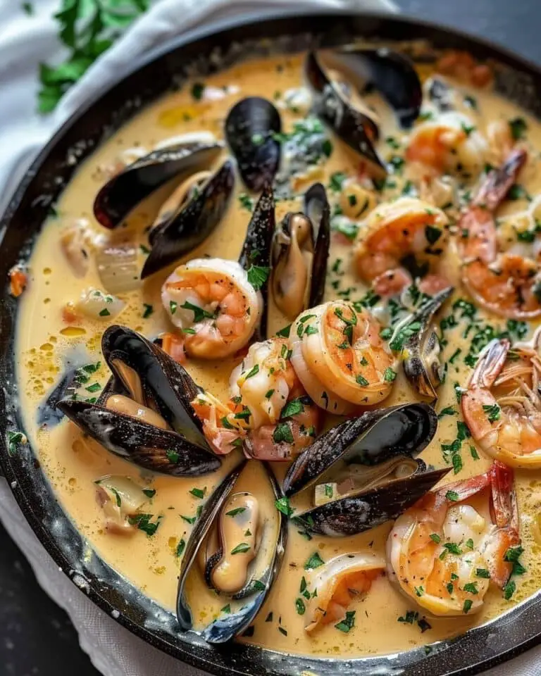 Shrimp And Mussels In Creamy Garlic Sauce
