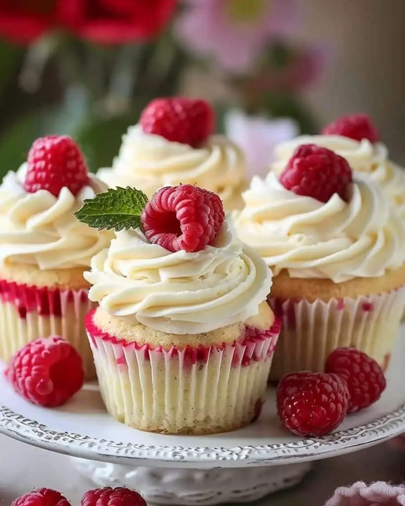 Almond Wedding Cake Cupcakes with Raspberry Filling