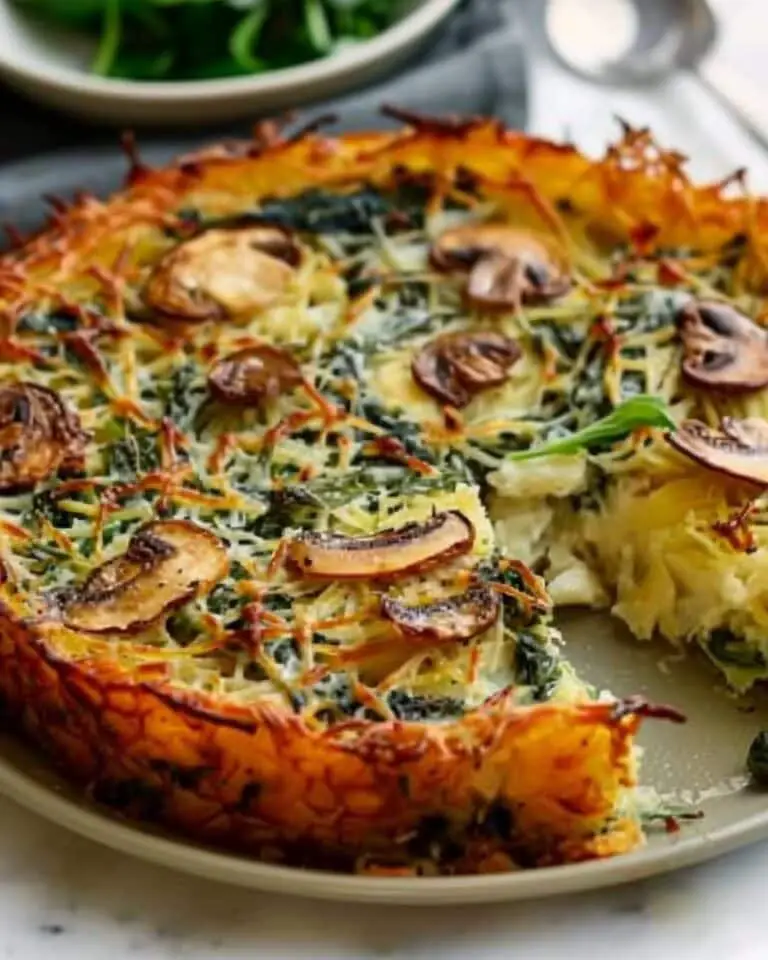 Crispy Grated Potato Pie with Spinach & Mushrooms