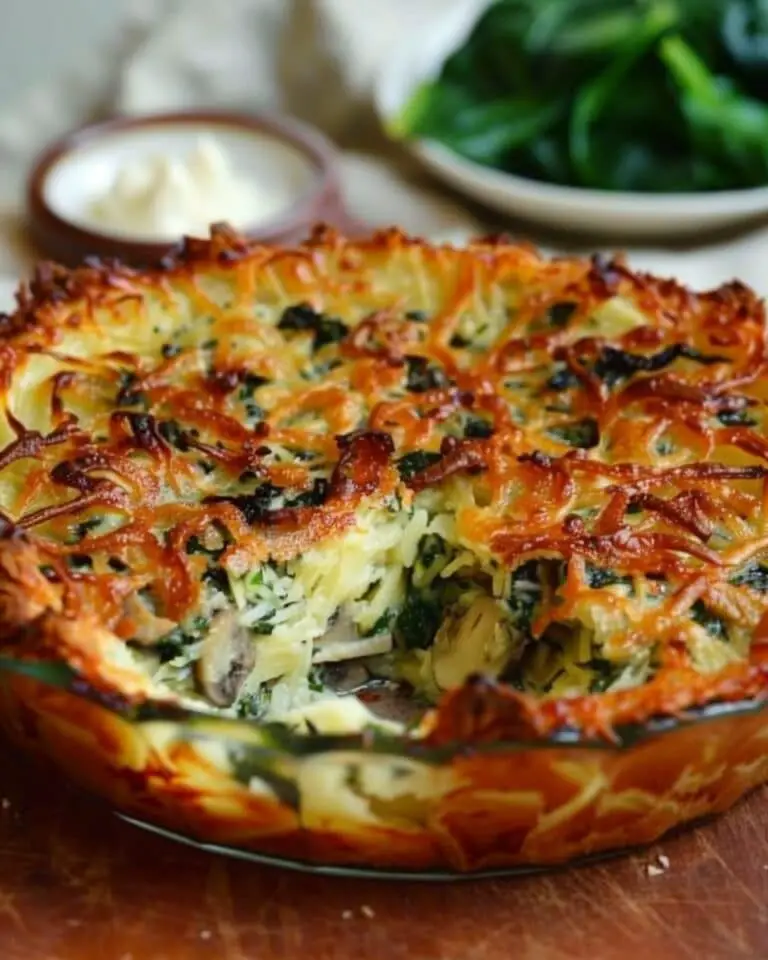Crispy Grated Potato Pie with Spinach & Mushrooms