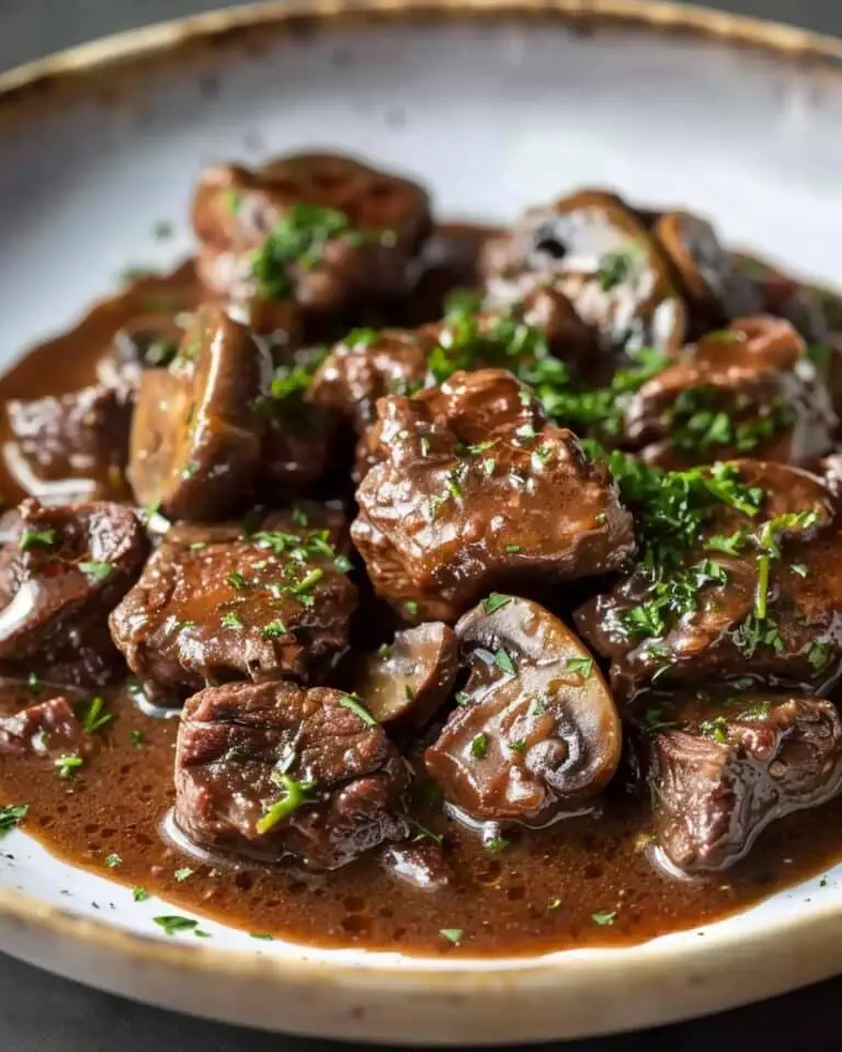 Ruth’s Chris–Style Beef Tips in Burgundy Mushroom Sauce