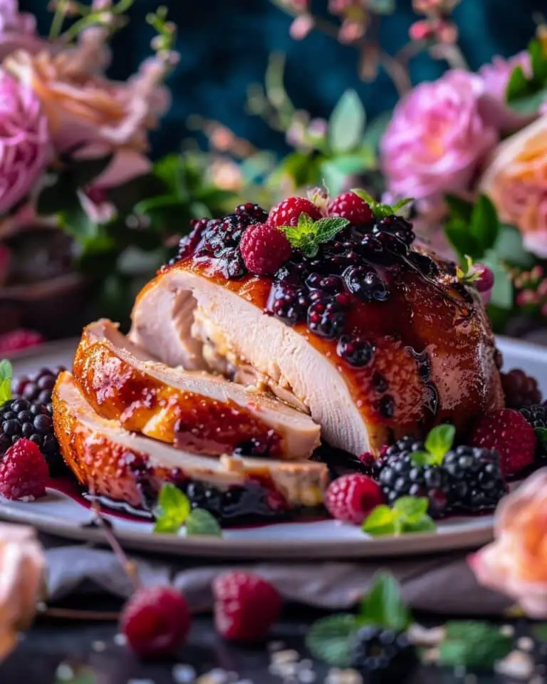 Blackberry Ricotta Stuffed Chicken with Honey Balsamic Glaze