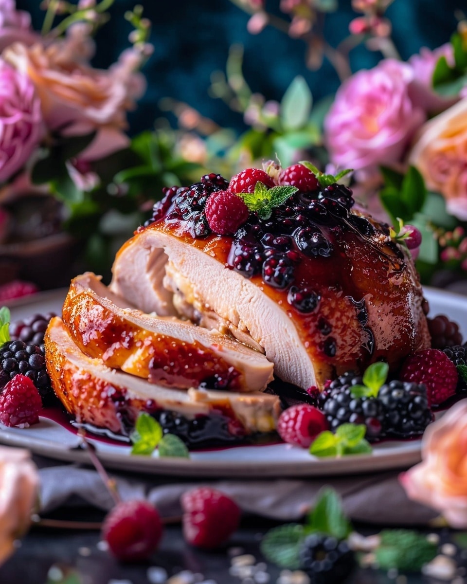 Blackberry Ricotta Stuffed Chicken with Honey Balsamic Glaze