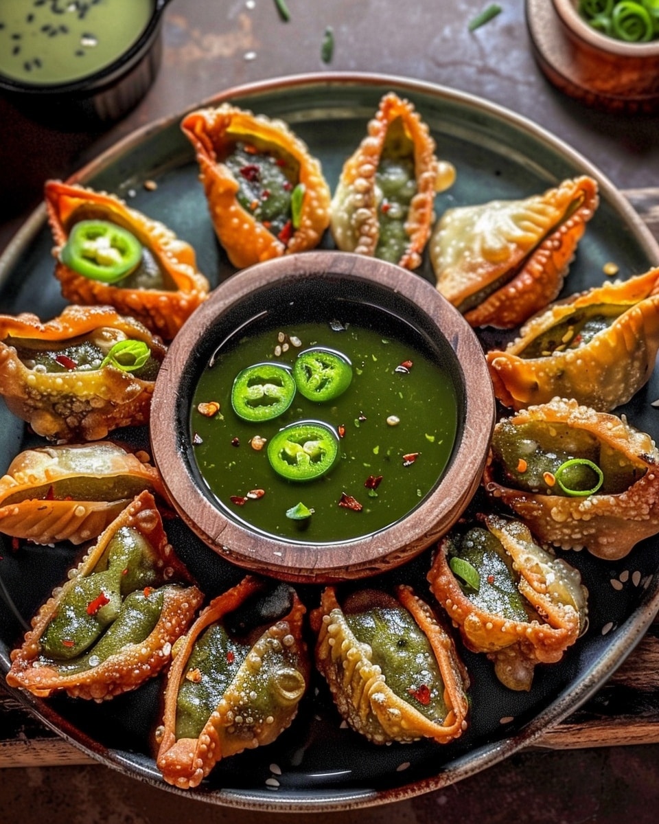 Chile Relleno Wontons with Jalapeño Soy Sauce