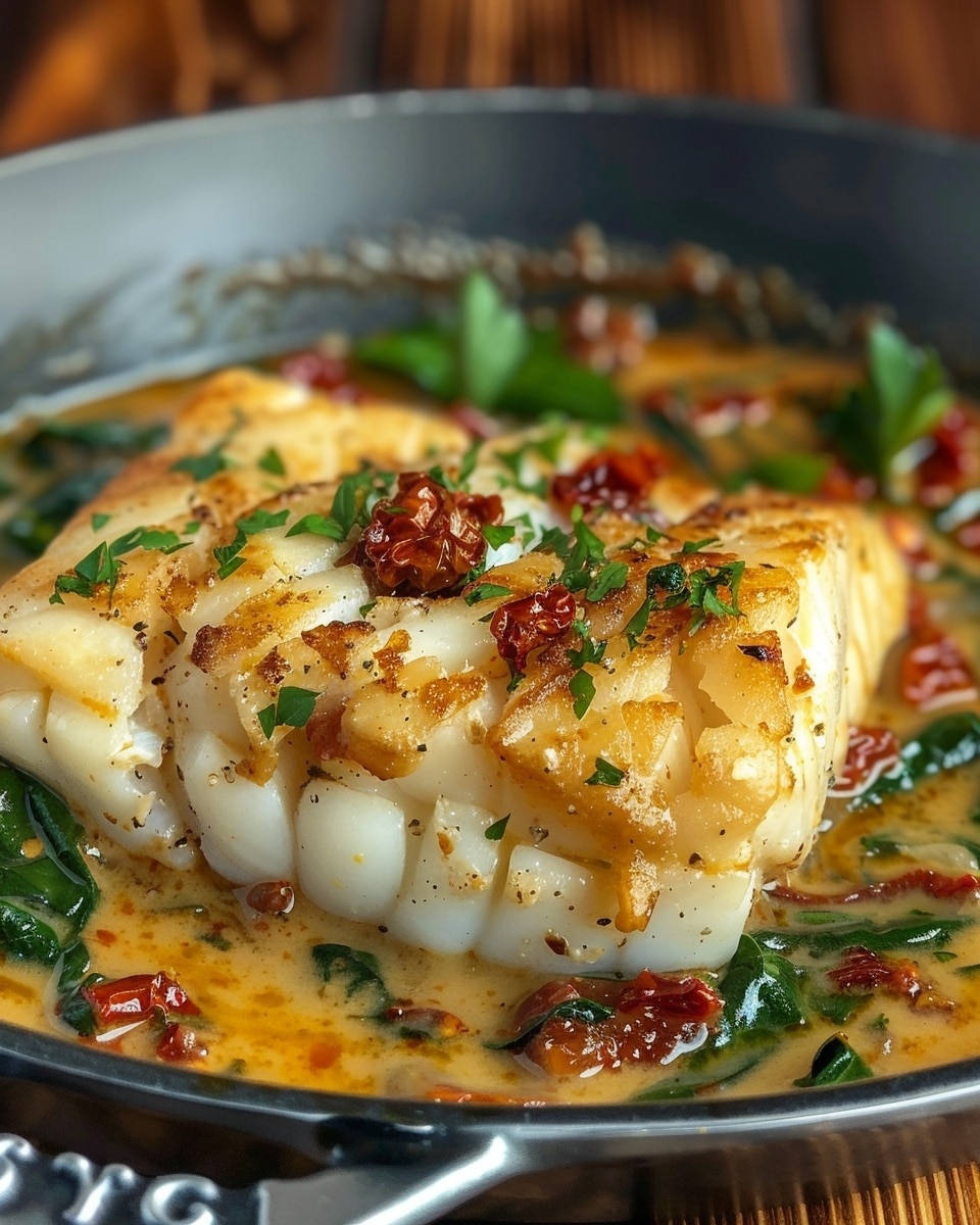 Creamy Keto Tuscan Cod with Spinach & Sun-Dried Tomatoes
