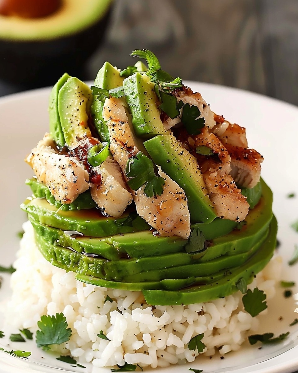 Gluten-Free Tangy Honey Lime Chicken & Avocado Rice Stack