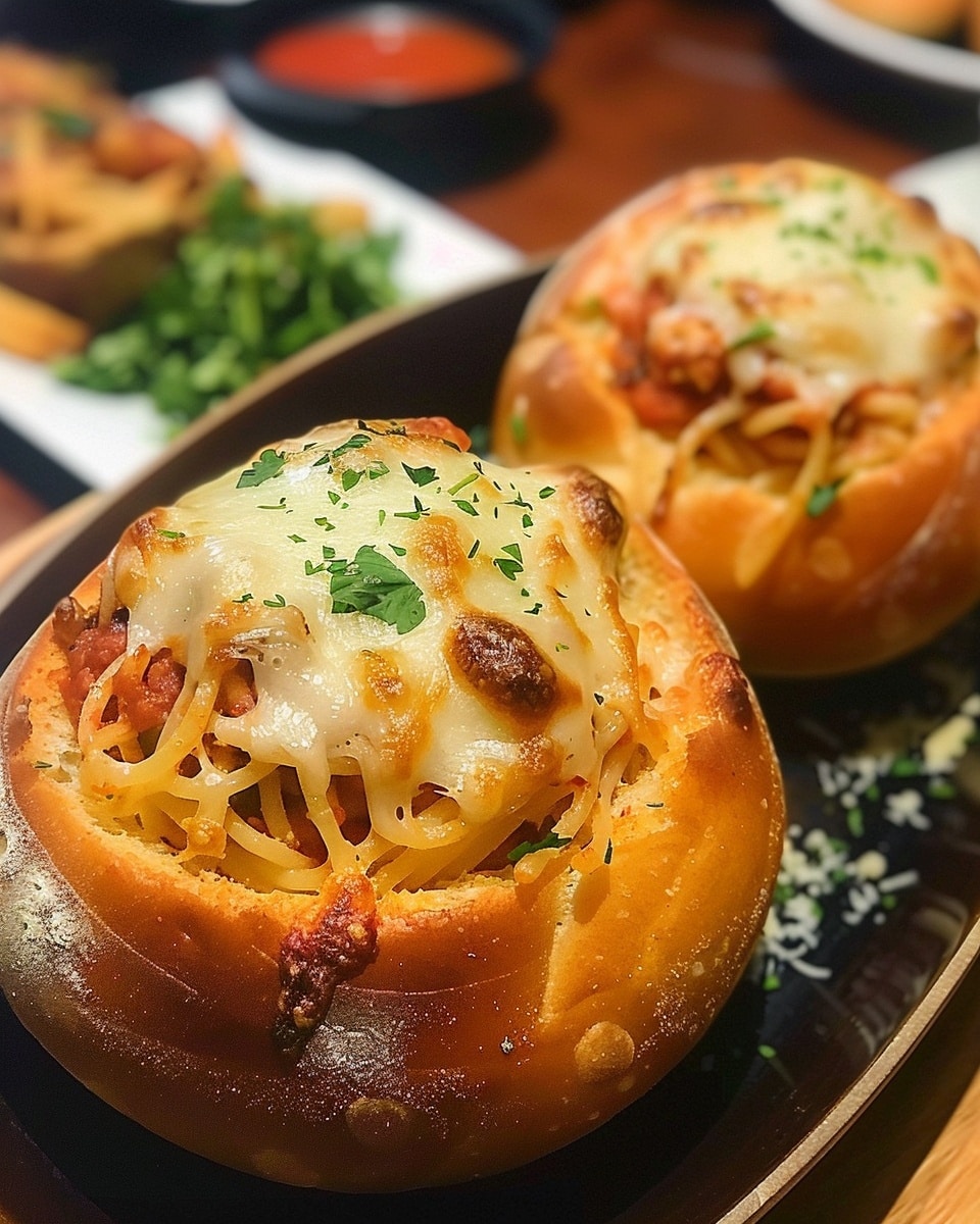 Spaghetti Garlic Bread Bowls