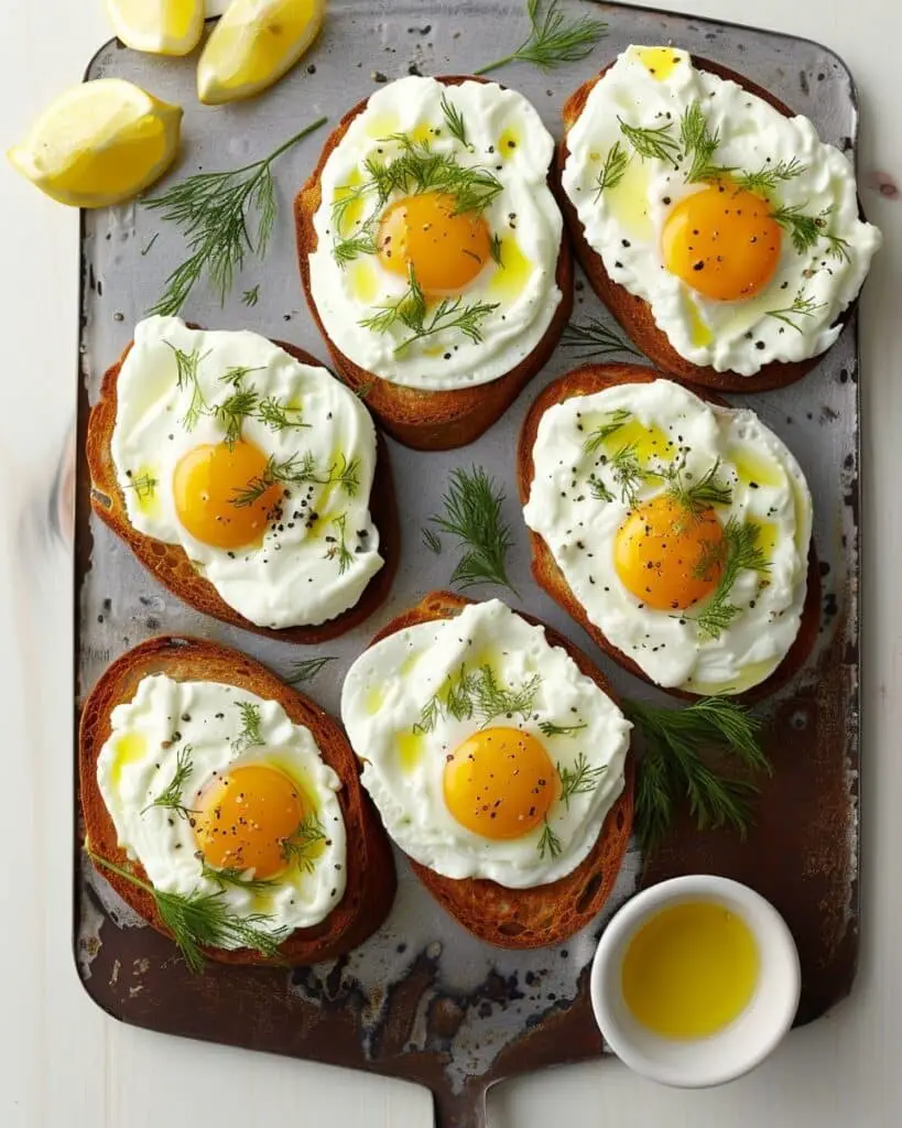 Smashed Egg Toasts with Herby Lemon Yogurt