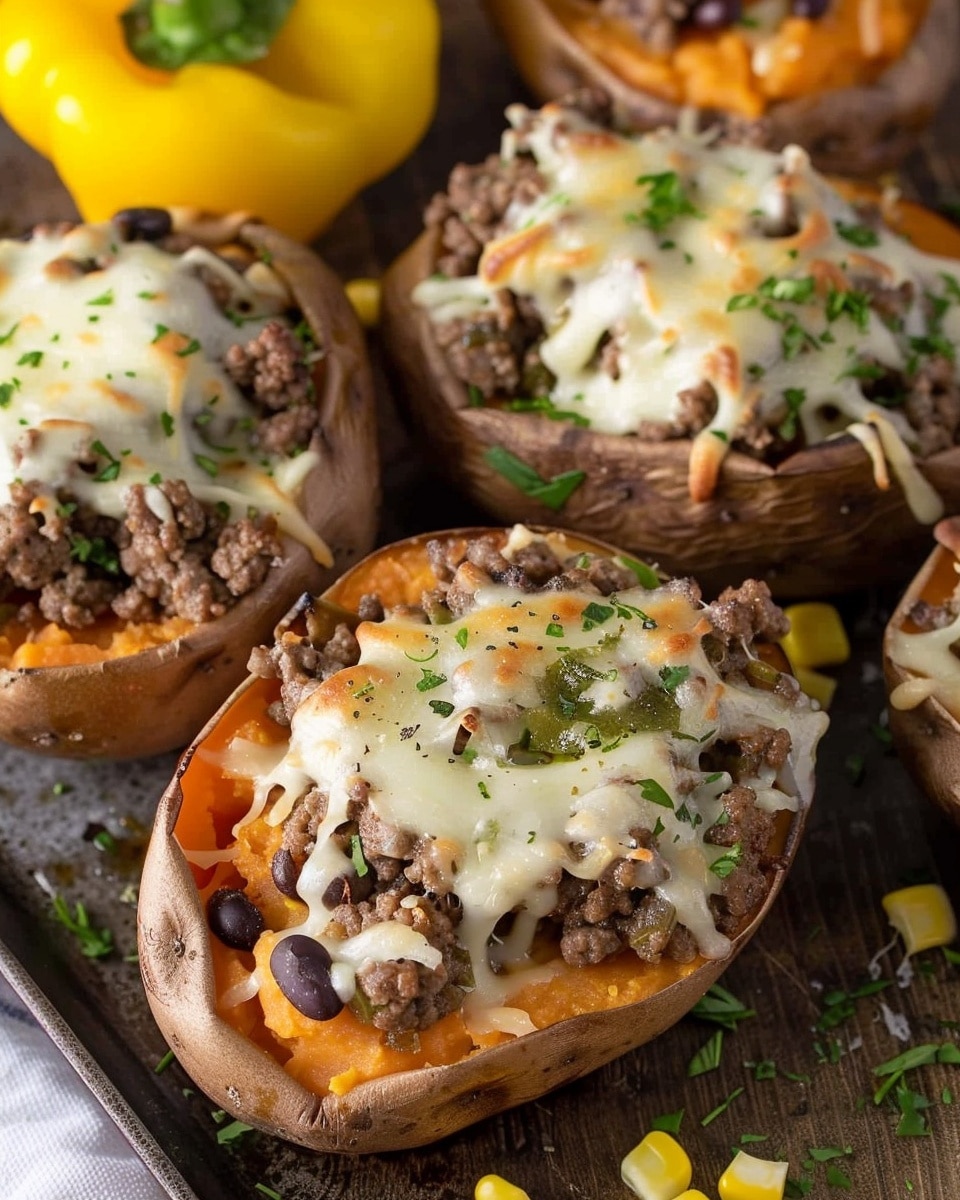 Black Bean and Ground Beef Stuffed Sweet Potatoes