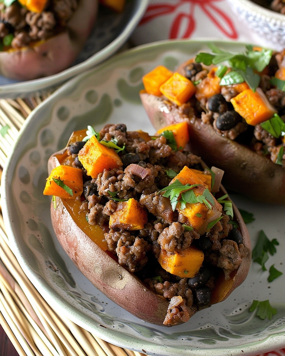 Black Bean and Ground Beef Stuffed Sweet Potatoes