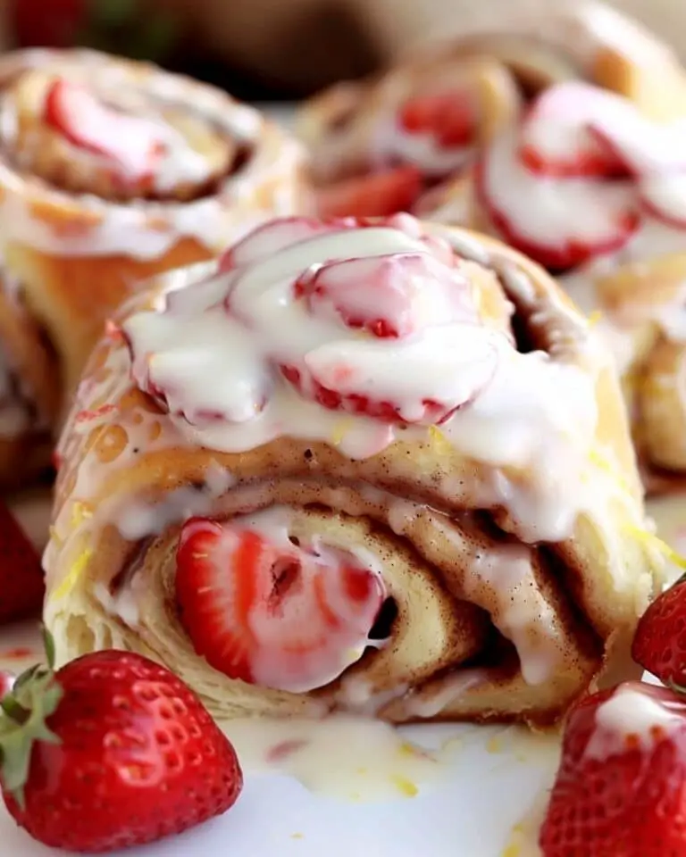 Strawberry Cinnamon Rolls with Lemon Cream Cheese Glaze