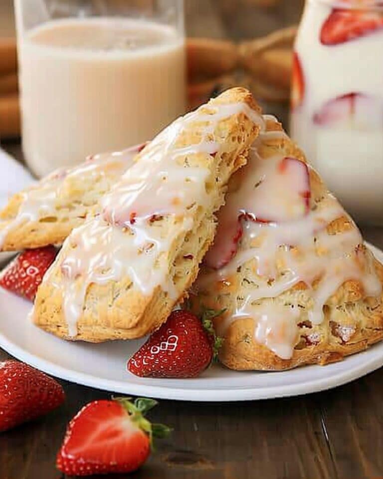 Strawberry Scones with Vanilla Glaze