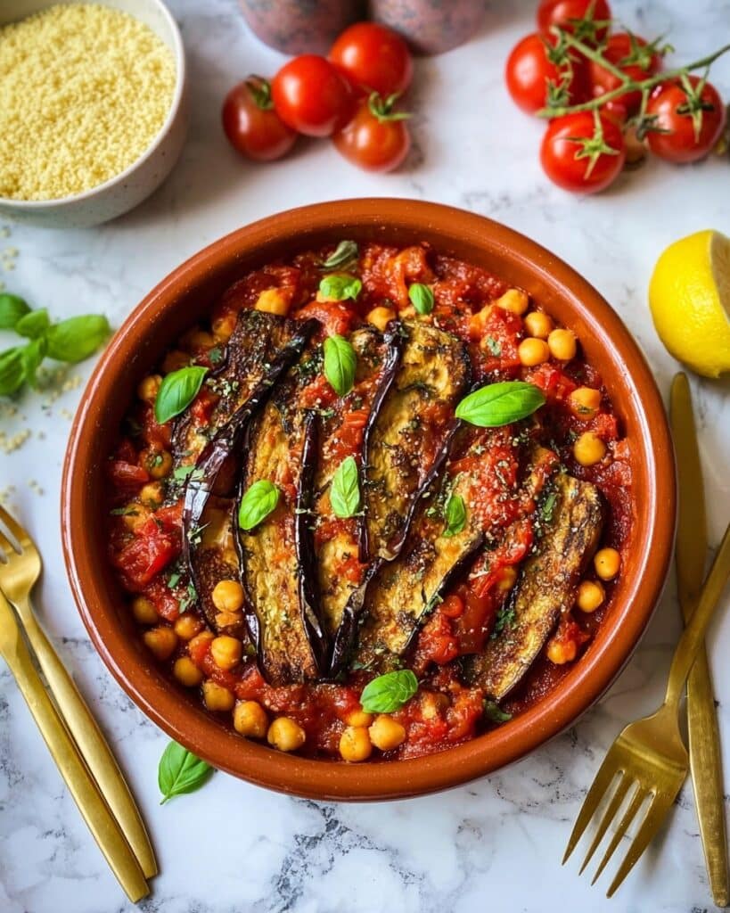 Vegan Lebanese Eggplant Moussaka (Maghmour) with Chickpeas and Tomato Recipe