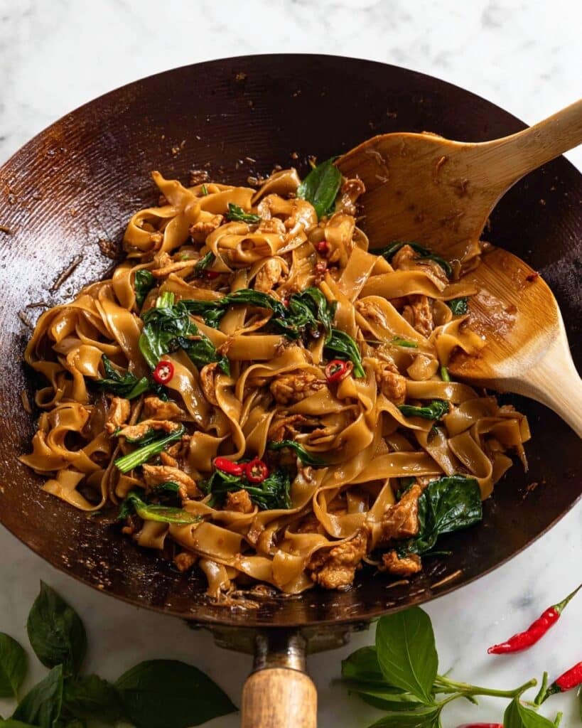 Drunken Noodles (Pad Kee Mao) with Chicken and Thai Basil Recipe