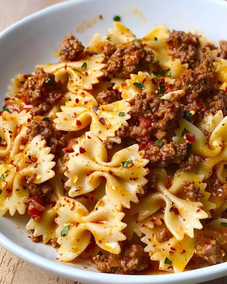 Garlic Butter Bowtie Pasta with Ground Beef