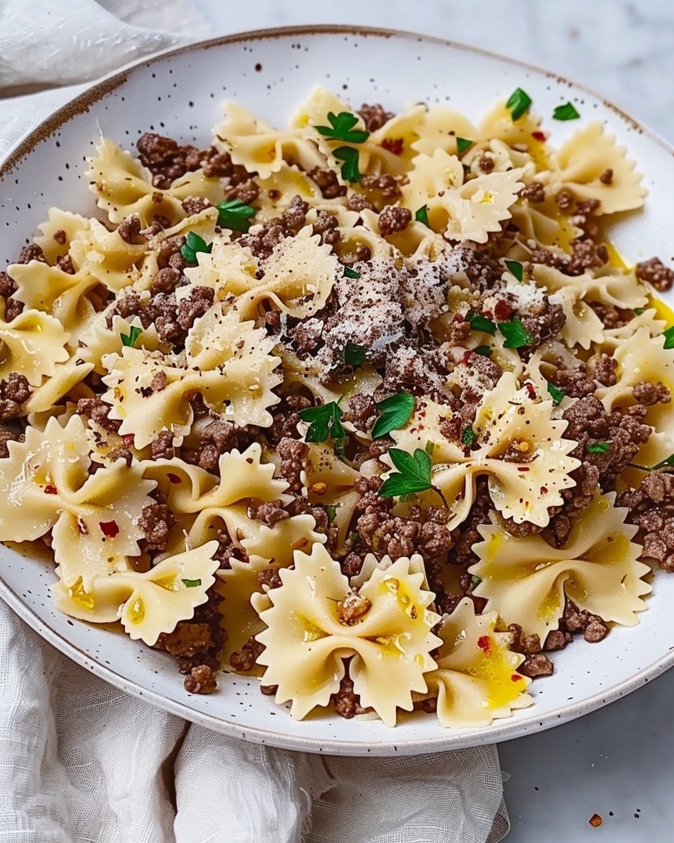Garlic Butter Bowtie Pasta with Ground Beef