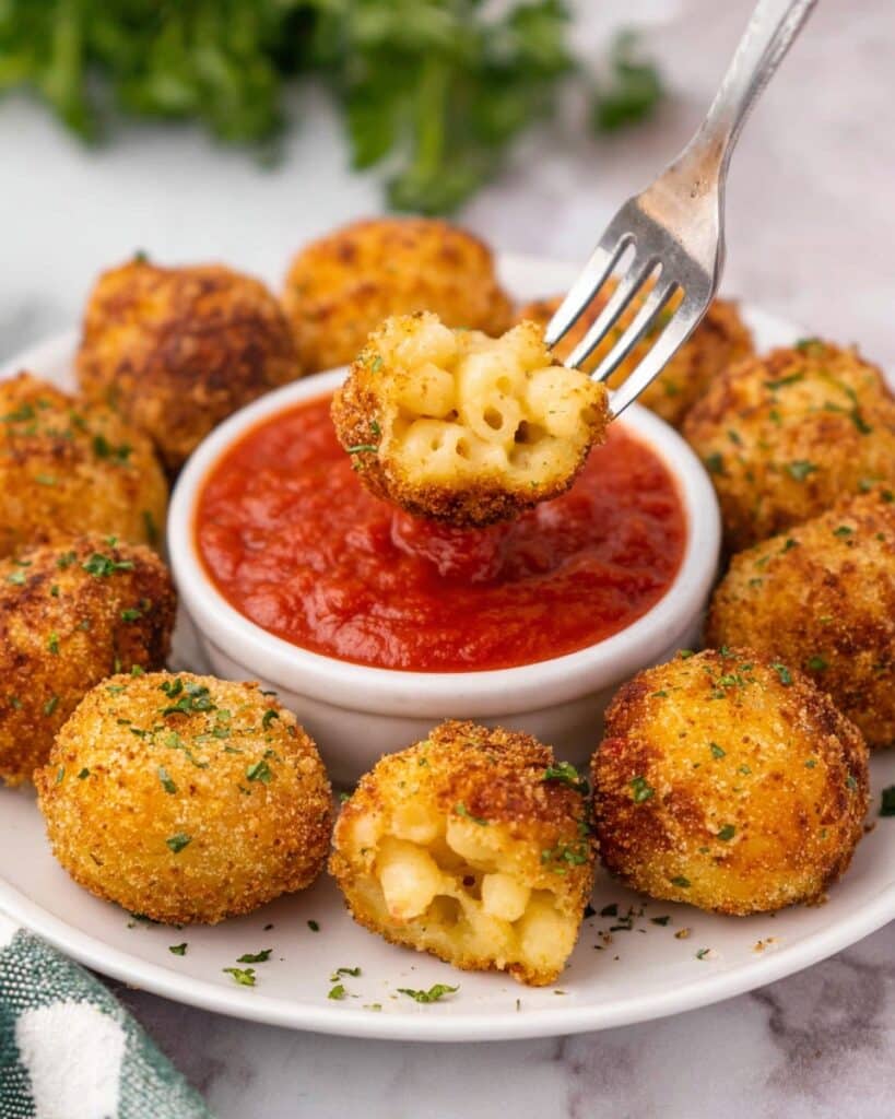 Air Fryer Mac and Cheese Bites with Marinara Dipping Sauce Recipe