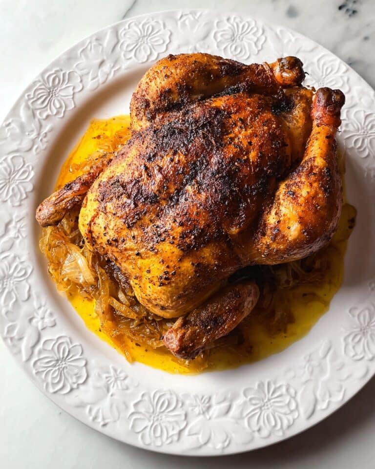 Slow Roasted Chicken with Crispy Onion Garnish Recipe