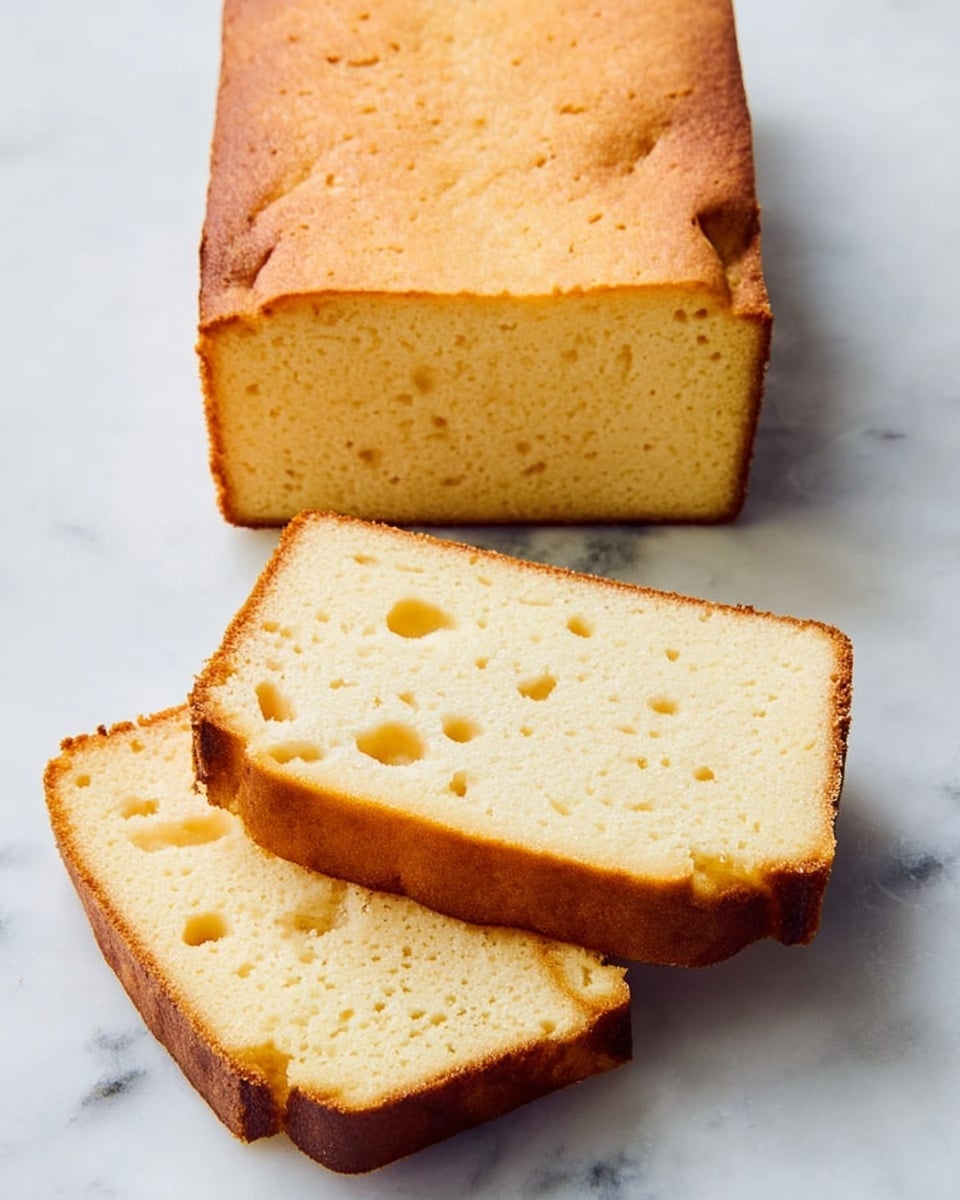 A square piece of lemon cake sits on a white plate with a white marbled texture surface. The cake has two layers: the bottom layer is a light golden brown dense cake with a slightly crumbly texture, and the top layer is a thick white frosting decorated with small green herb leaves and thin strips of yellow lemon zest. On the left side of the cake, there are three thin lemon slices stacked slightly on each other with a few small green herb sprigs placed beside them. On the right side, there is a whole yellow lemon. A few crumbs are scattered around the plate near the cake. Photo taken with an iphone --ar 4:5 --v 7