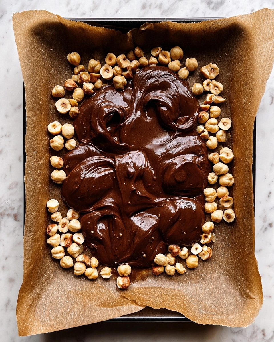 The image shows a wooden board with four main items arranged neatly on a white marbled surface. At the top left is a small white bowl filled with creamy brown nut butter, smooth with a few tiny bubbles on top. To the right of the bowl, there are two pieces of dark chocolate with sharp edges and a lined texture. Below the bowl is a pile of round, light brown roasted hazelnuts with a dry, slightly cracked surface. At the bottom left, there is another small white bowl containing a dark liquid syrup, shiny and reflective. To the right of this bowl, a wooden plate holds a thick, smooth white block of cream cheese with clean, straight edges. photo taken with an iphone --ar 4:5 --v 7