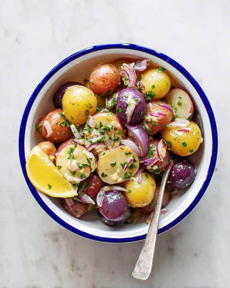 Baby Potatoes Salad with Red Onion and Spicy Honey Mayonnaise Recipe