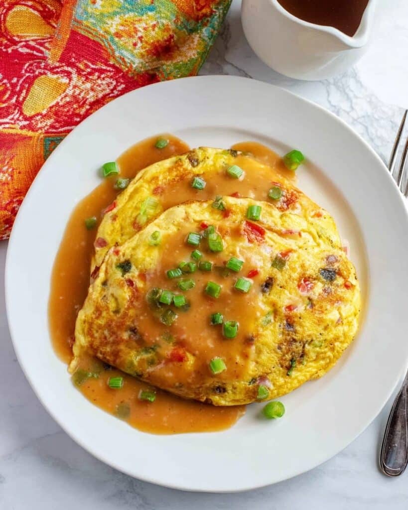 Egg Foo Young with Chicken and savory Soy-Vinegar Sauce Recipe