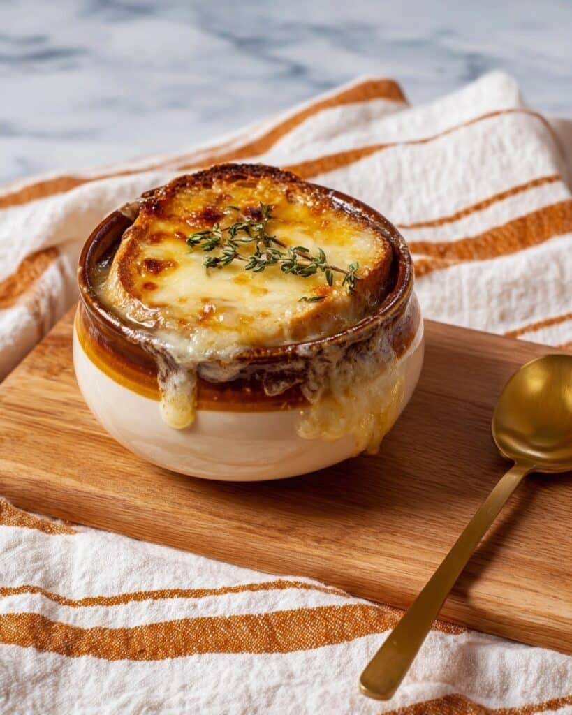French Onion Soup with Browned Onions, Gruyère, and Toasted Baguette Recipe