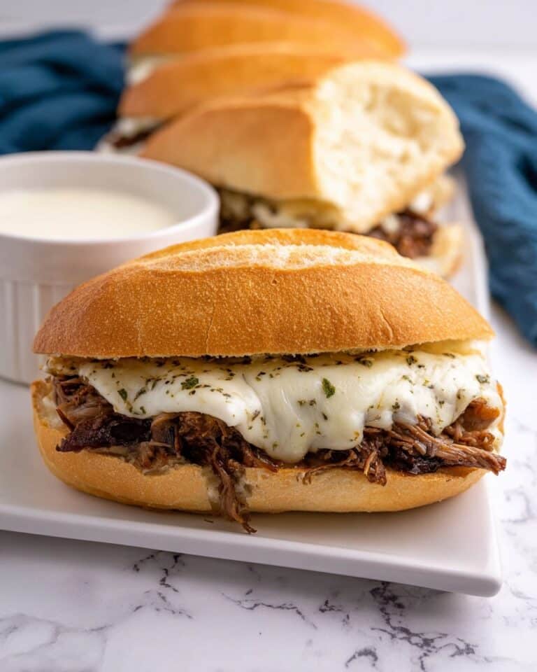 Slow Cooker French Dip Sandwiches with Provolone and Au Jus Recipe