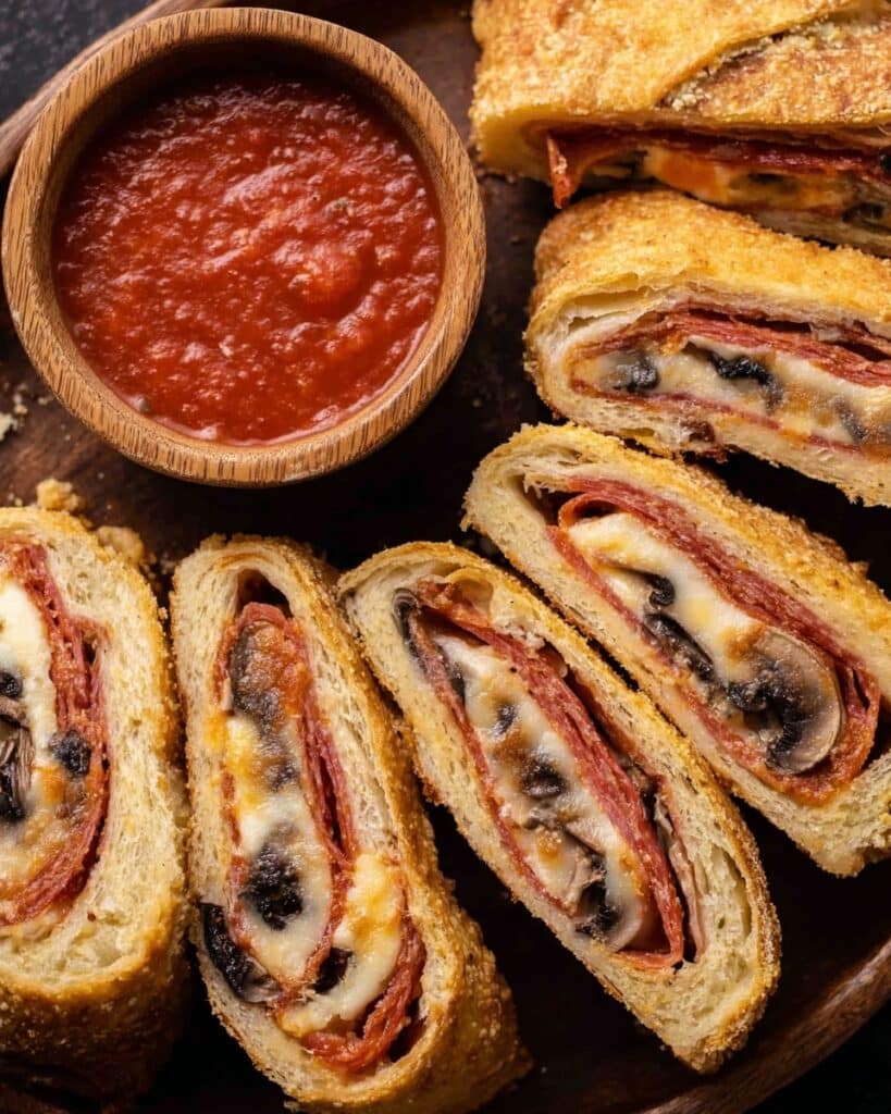 Sautéed Mushroom and Pepperoni Stromboli Recipe