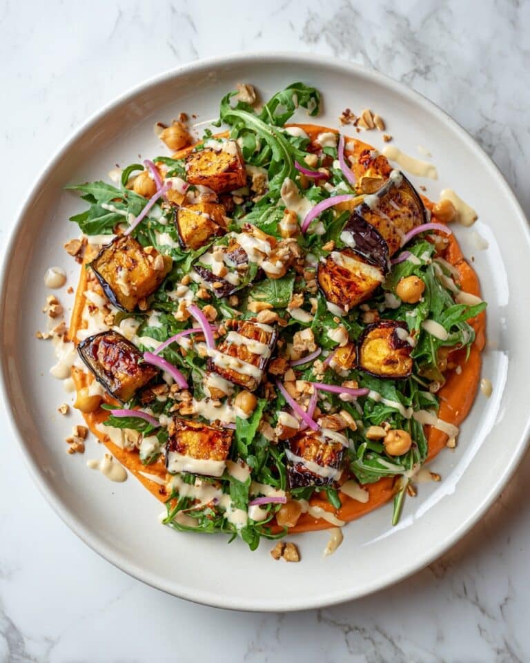 Chickpea-Eggplant Bowls with Tahini and Roasted Red Pepper Sauce Recipe